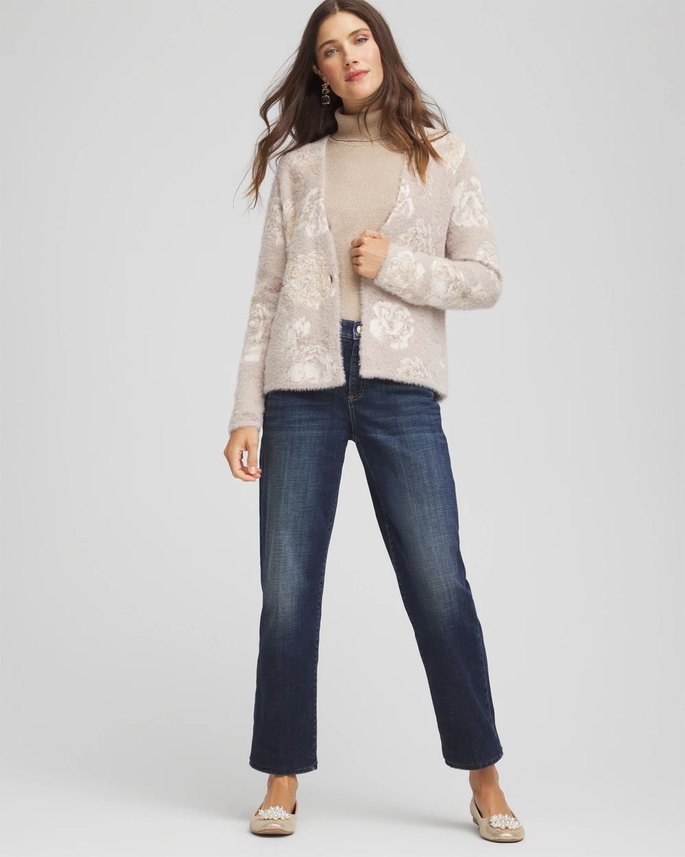 【三連休のみセールROSIER Comfy Boyfriend Cardigan Fuzzy Jacquard Boyfriend Cardigan | Chico's